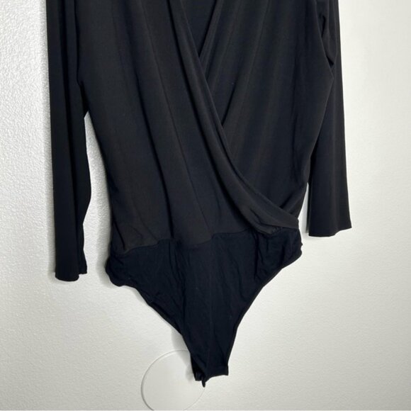 INC Womens Black V-Neck Long Sleeve Faux Wrap Jersey Bodysuit Plus Size 1X - Picture 4 of 8